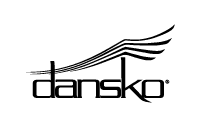A black and white logo for dansko shoes on a white background.