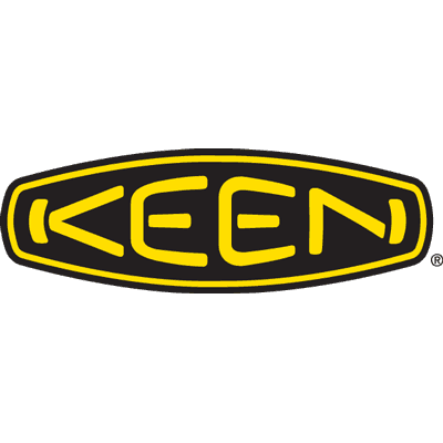 A black and yellow keen logo on a white background