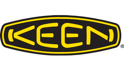 A black and yellow keen logo on a white background