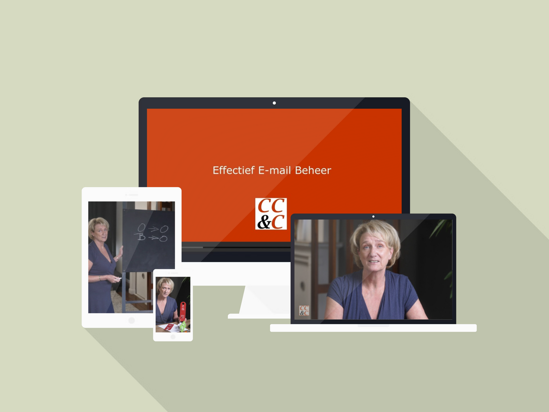 Verschillende devices met afbeeldingen van de e-learning