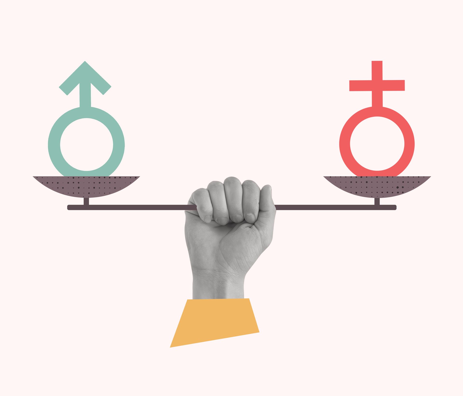 a set o scales showing men and women being equal