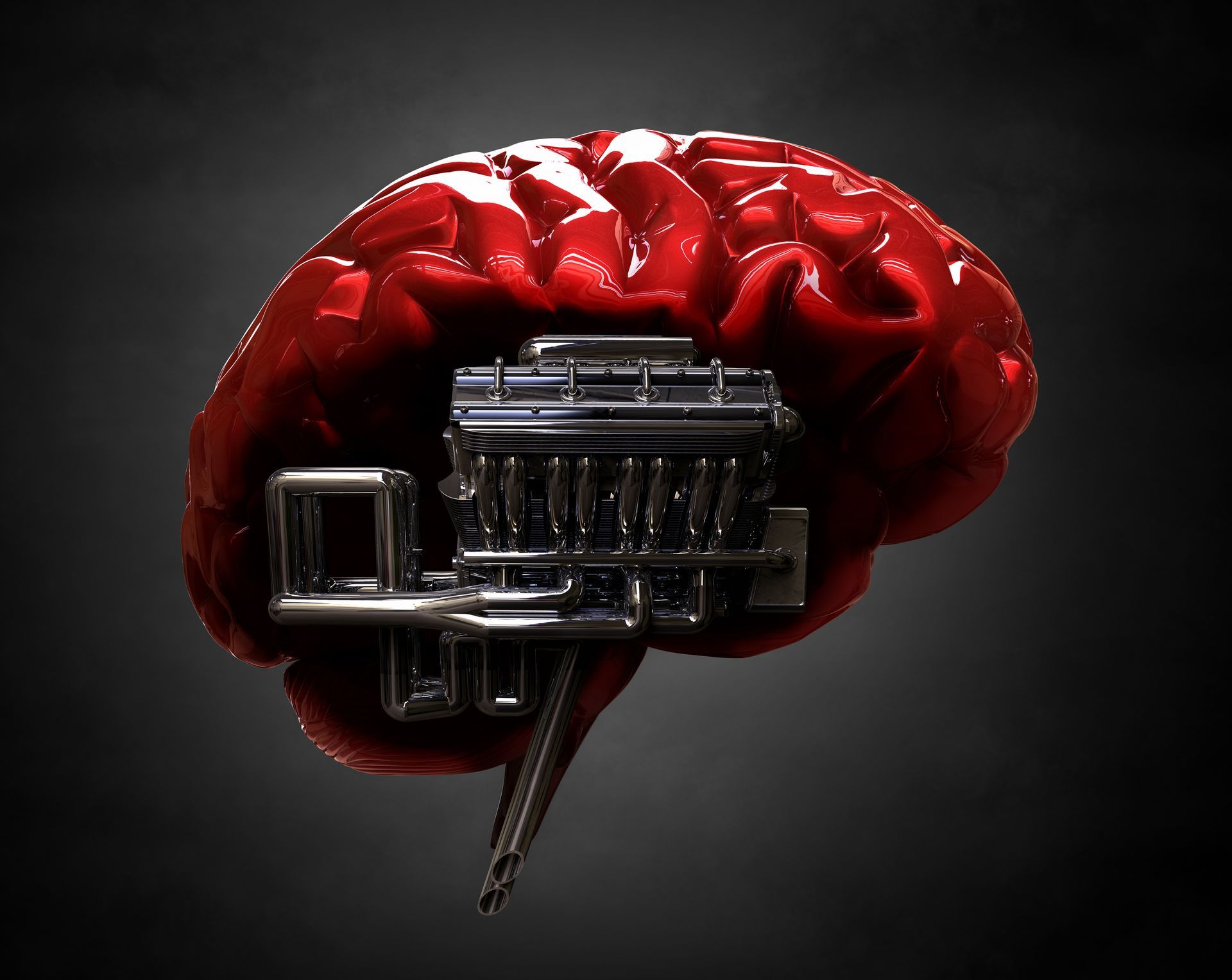 A braA brain with a car engine inside