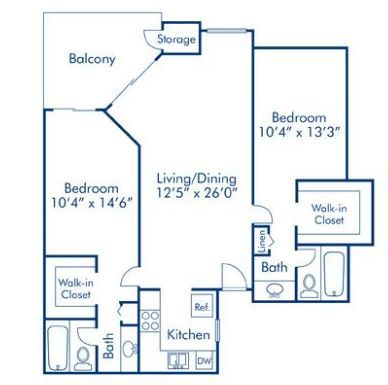 a floor plan of a two bedroom apartment with a balcony .