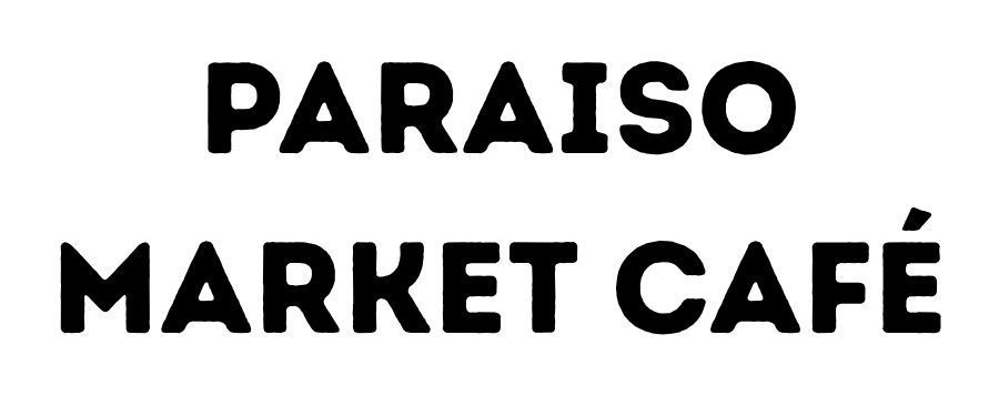 The logo for paraiso market cafe is black and white.