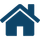 a blue icon of a house with a chimney on a white background .