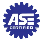 Blue ASE Certified logo featuring bold white letters inside a gear-shaped border.