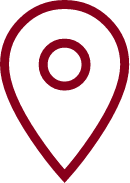 Eine rote Stecknadel mit einem Kreis in der Mitte auf weißem Hintergrund.