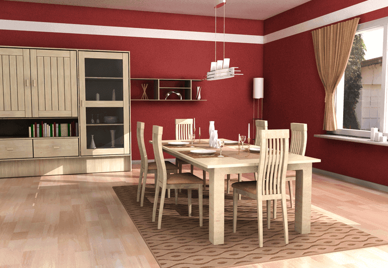 Dining area with red walls