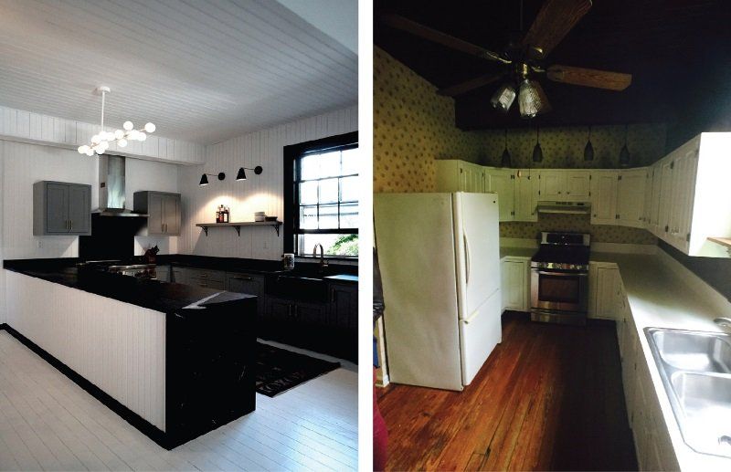 A before and after photo of a kitchen