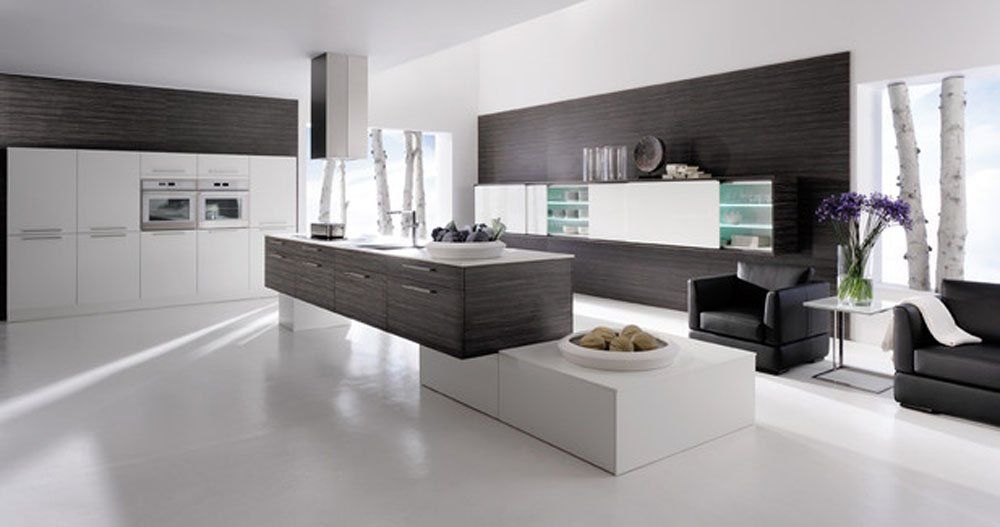 Black and white floating kitchen