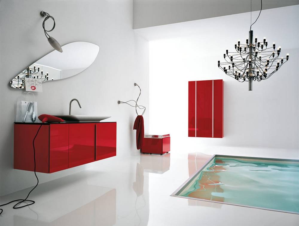 Cerasa bathroom with red lacquered furniture