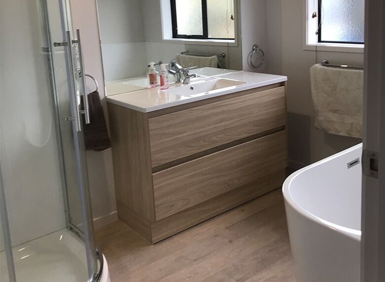 bathroom makeover with natural tones