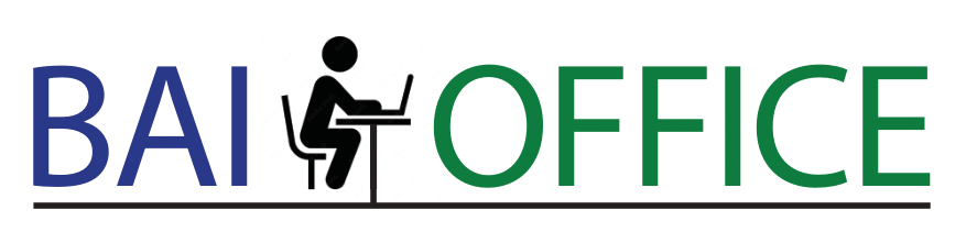 A logo for bail office with a person sitting at a desk.