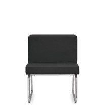 A black chair with chrome legs on a white background.