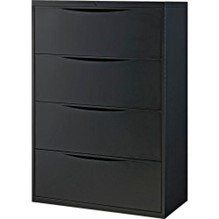 A black dresser with four drawers on a white background.