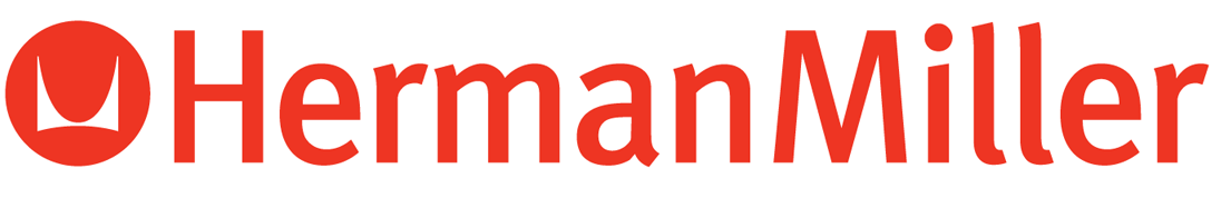 A red herman miller logo on a white background