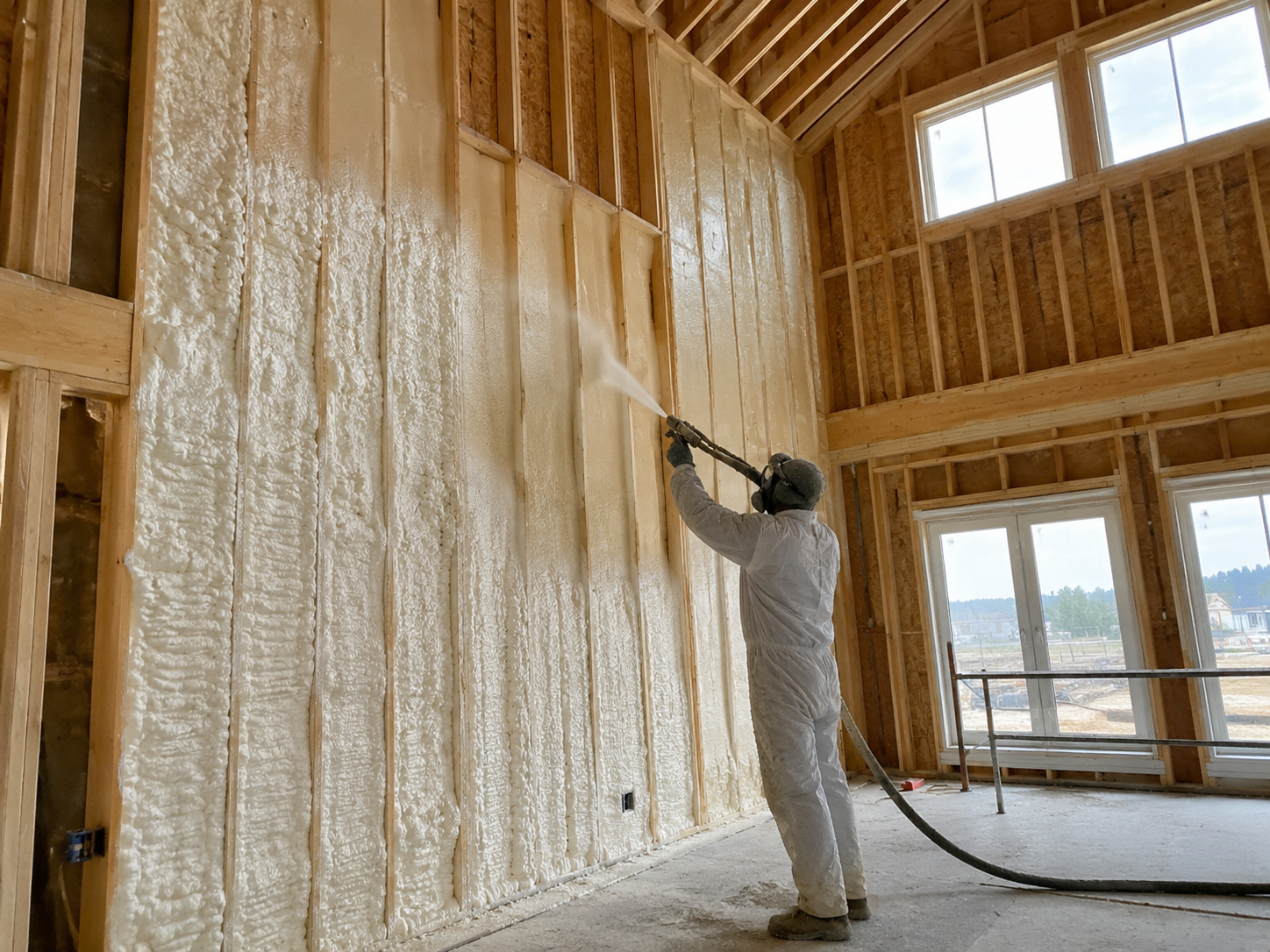 Garage walls insulated with spray foam