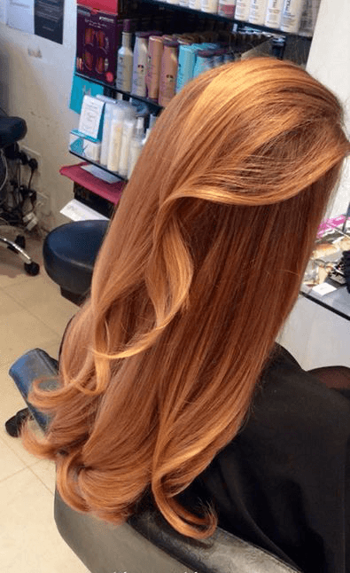 Blonde copper sunrise haircolour before and after by Anna ombre haircolours balayage hairstyles long hair kayandkompany hairdressers london n10 muswellhill best salons meet our team Anna