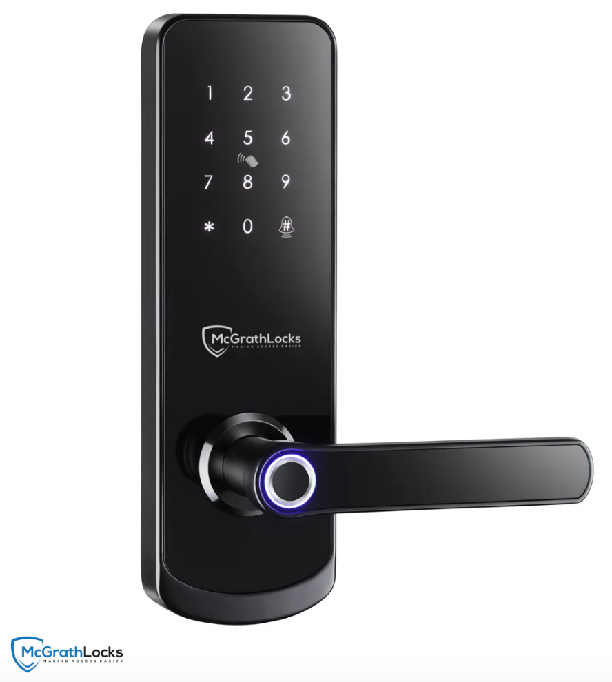 A Wooden Door with A Smart Lock — New Lock & Safe Services in Terang, VIC