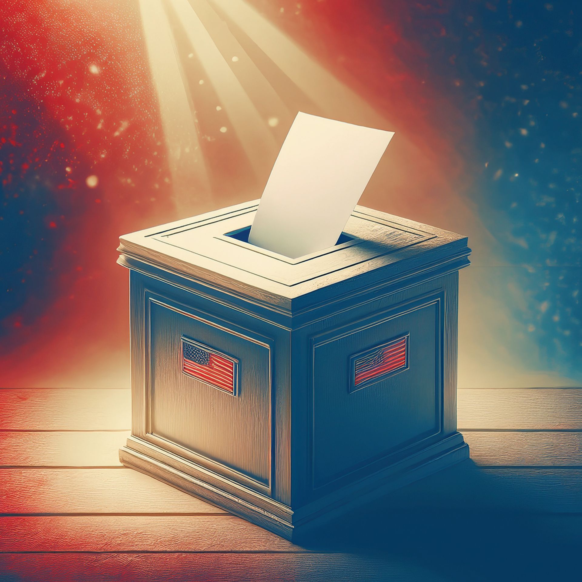 Picture of an elections box with a ballot sticking out of the top