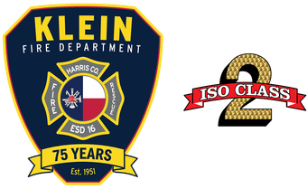 A klein fire department logo next to an iso class 2 logo