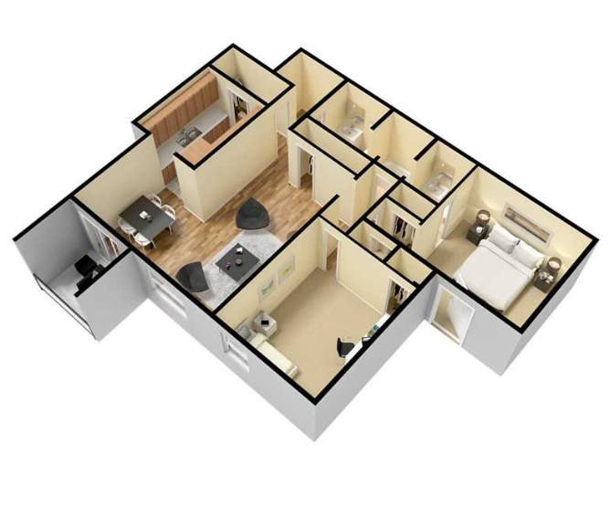 An aerial view of a floor plan of a house