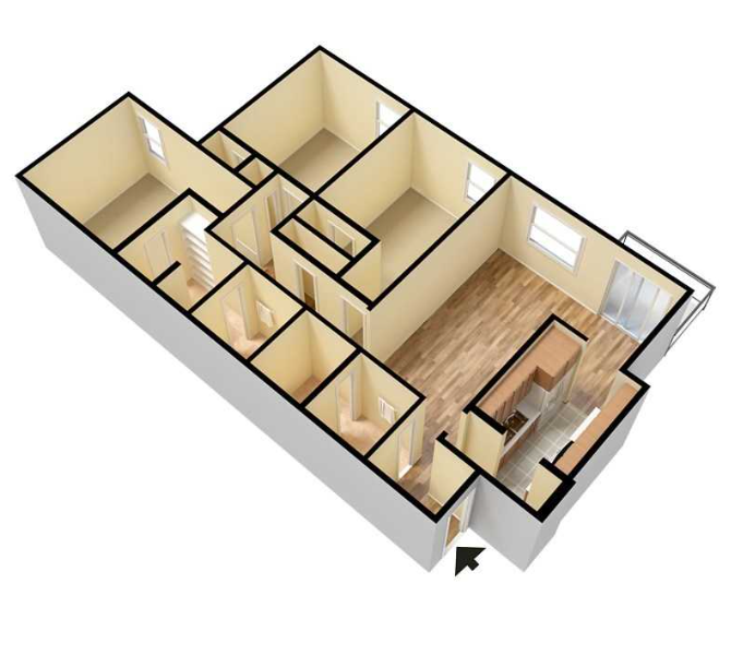 An aerial view of a floor plan of a house