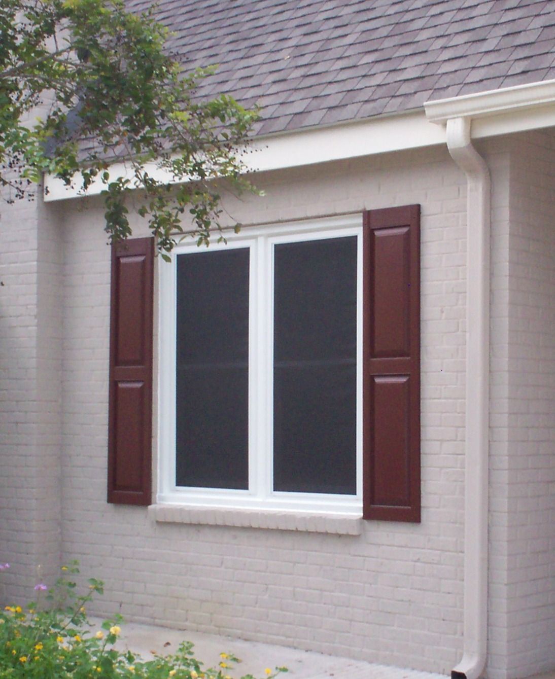 Sunlight filters through a woven screen, creating a textured, dappled effect with tree silhouettes.