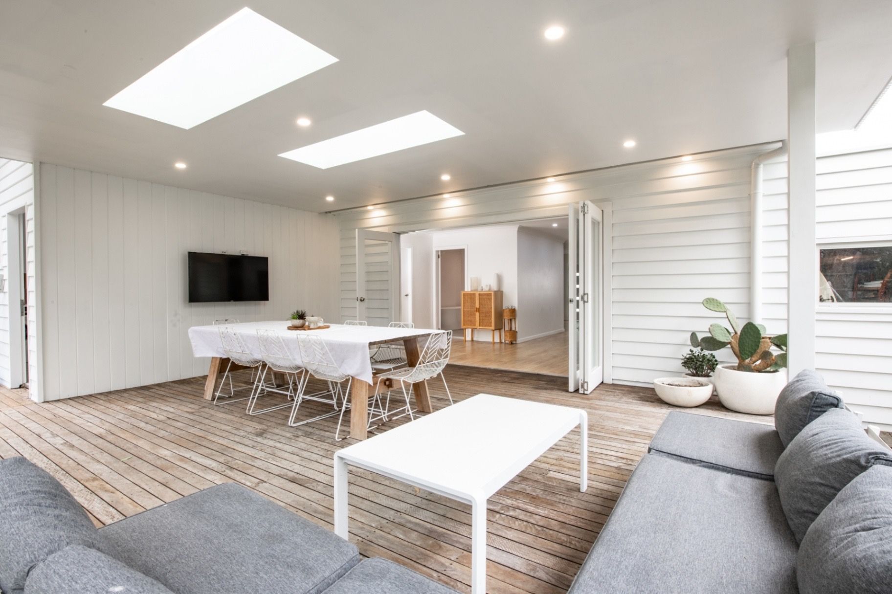 Outdoor timber deck with seating area