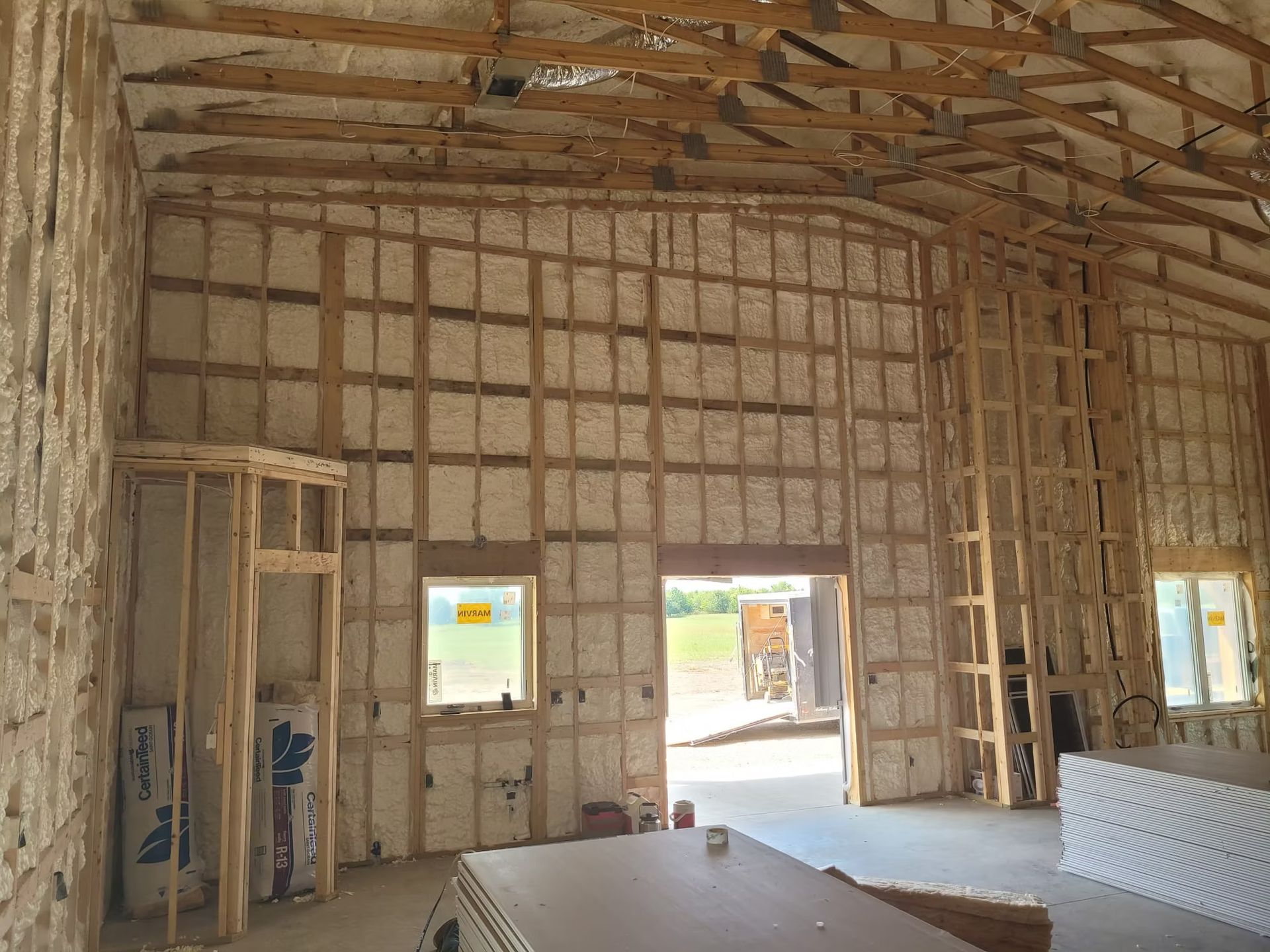 Interior view of a building under construction, showing wr views.