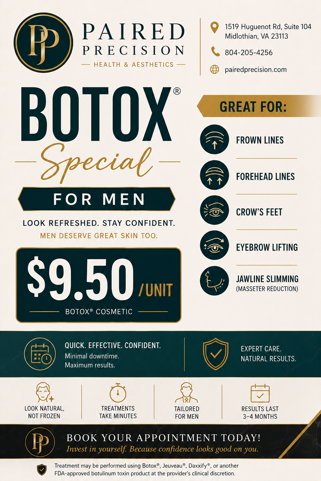 Mother’s Day gift ad for Botox with floral border, treatment photo, and $9.50/unit offer