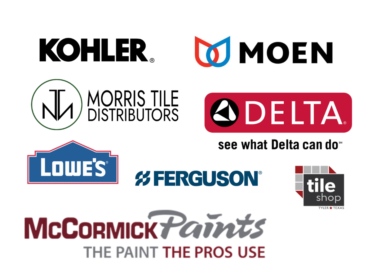 Logos for Home Depot, Ace Hardware, Kenmore, Ryobi, Sherwin Williams, Benjamin Moore, DeWalt, Whirlpool, Bosch, and Behr.