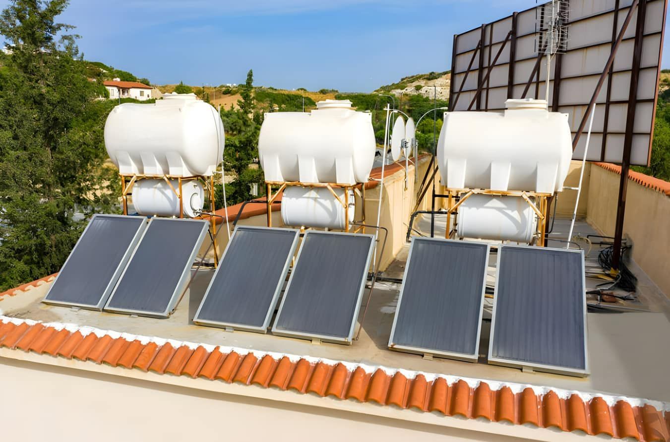 A Roof With a Lot of Solar Panels and Tanks on It — Tweed Pool Shop in Coolangatta, QLD