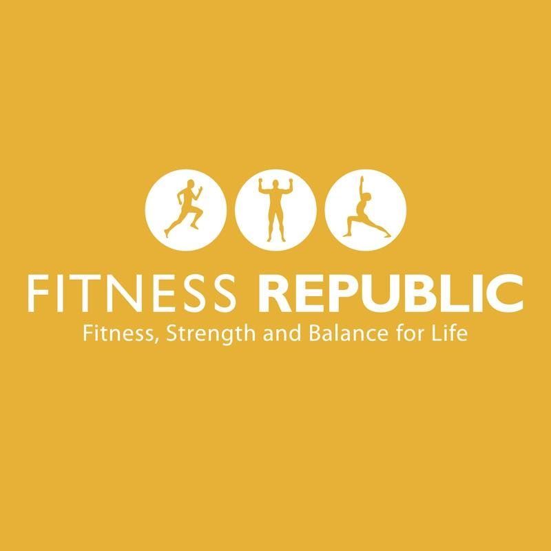A logo for fitness republic that says fitness strength and balance for life