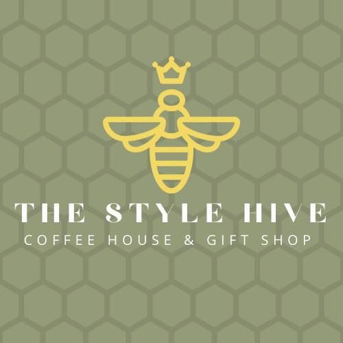 The logo for the style hive coffee house and gift shop shows a bee with a crown on its head.