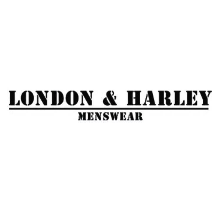 A black and white logo for london and harley menswear