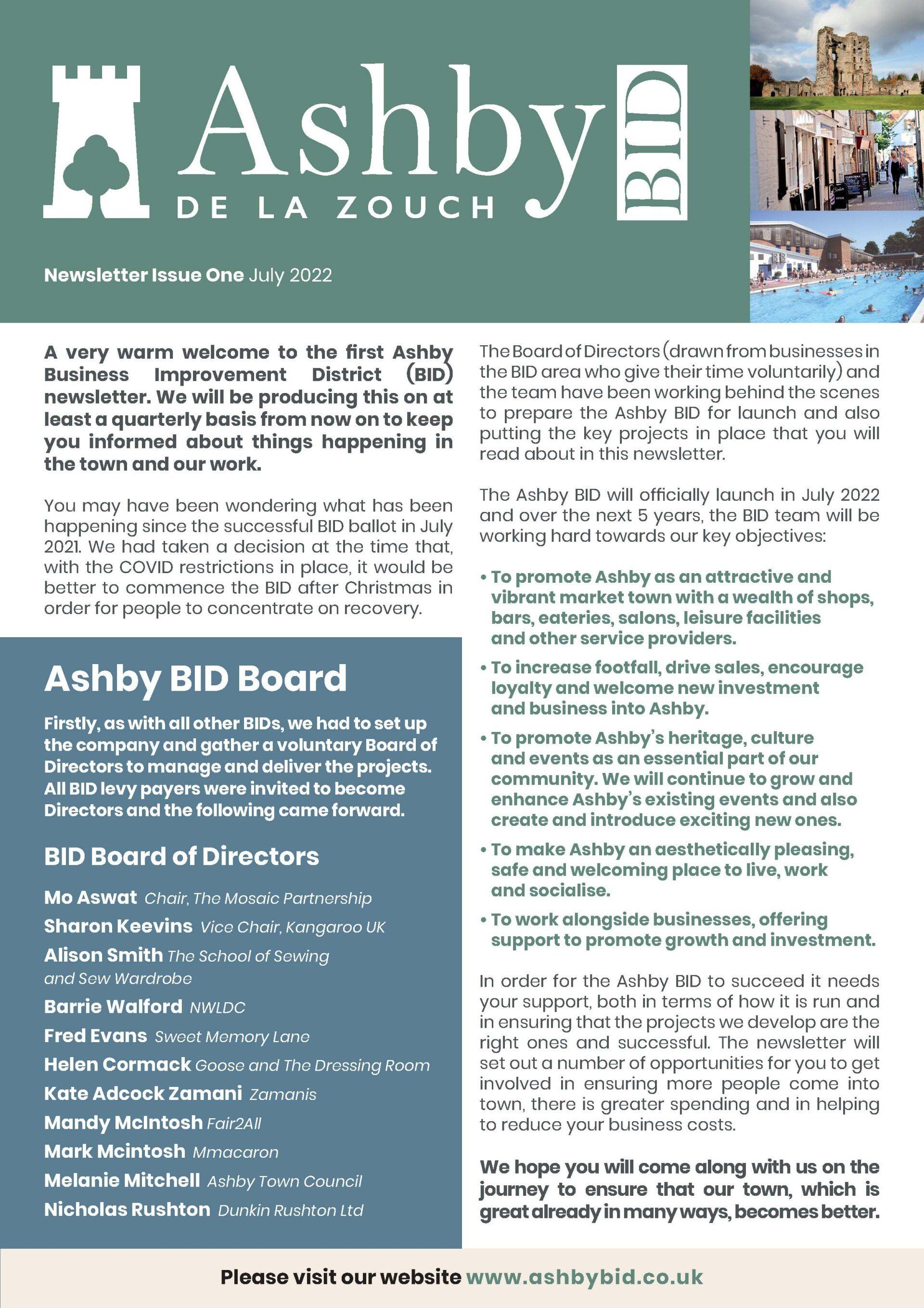 A flyer for ashby de la zouch with a picture of a castle on it.