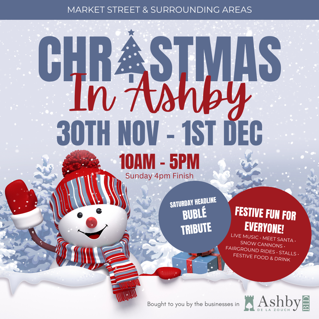 An advertisement for christmas in ashby on november 30th and december 1st