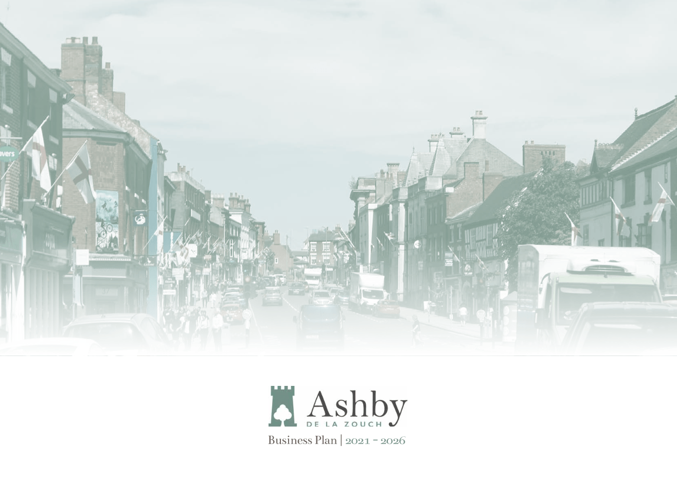 A black and white photo of a city street with ashby written on the bottom