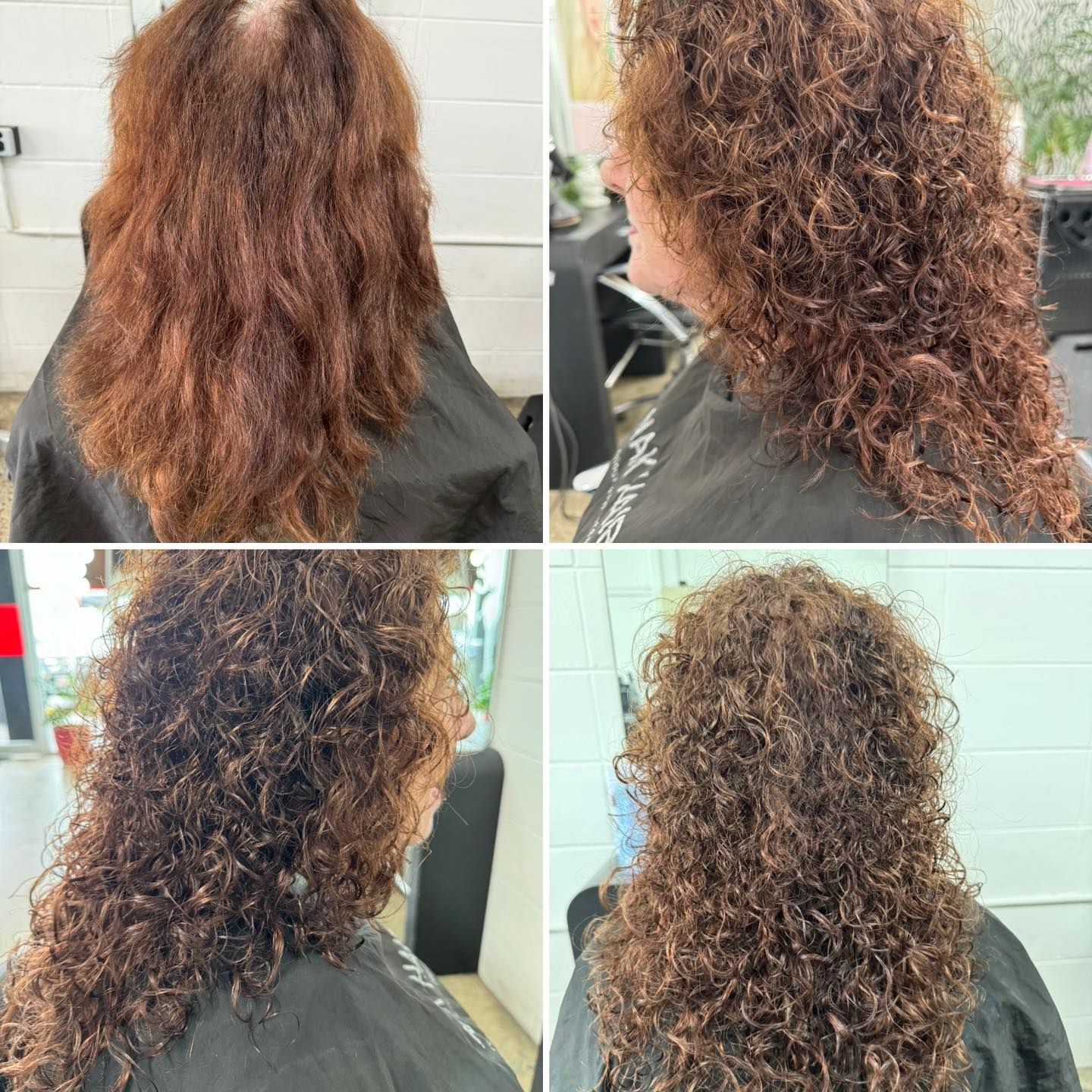 A Woman With Purple Nails is Getting Her Hair Permed by a Hairdresser — Embellish Hair and Beauty In Slade Point, QLD