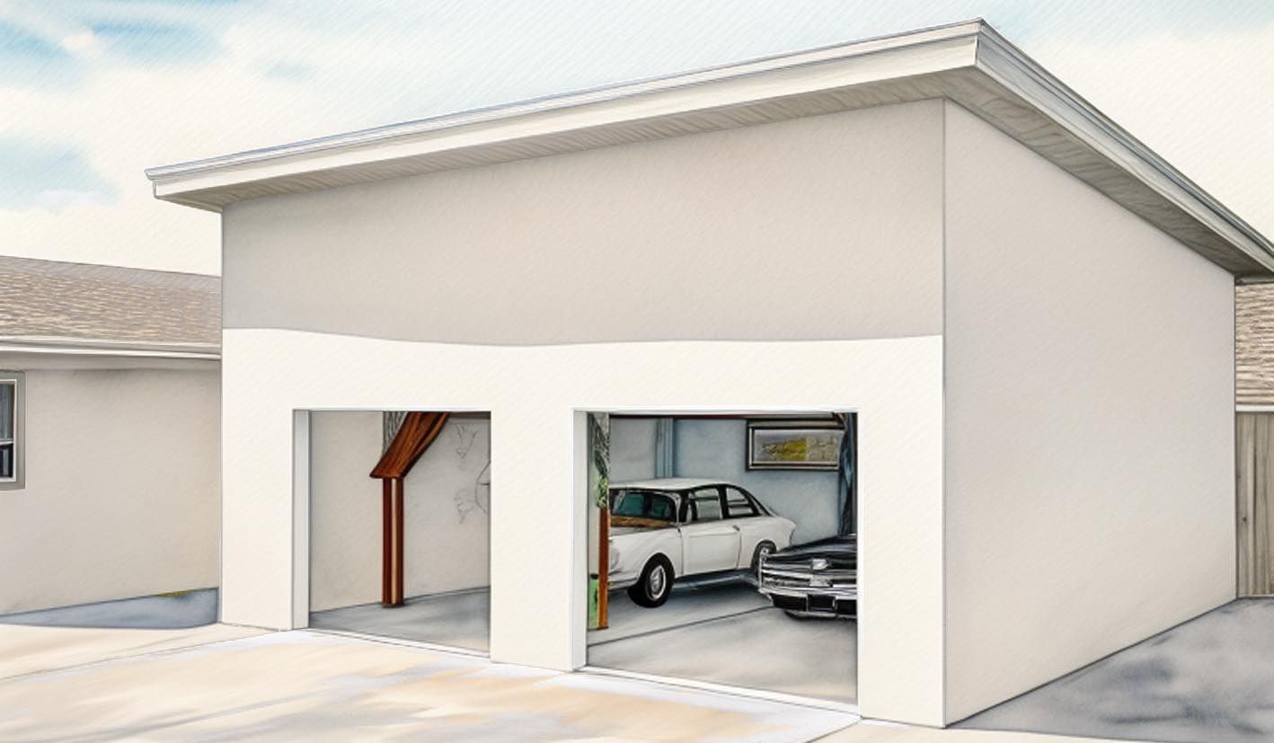 A car is parked in a garage next to a house