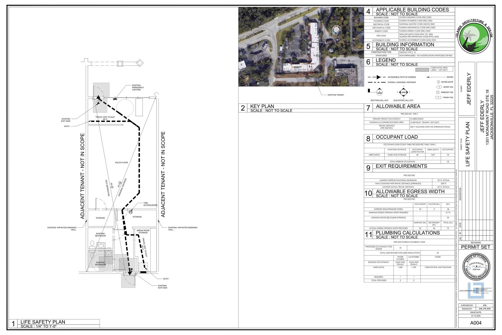 A site plan with aerial view, showing property layout, road access, and a building. Text and symbols indicate details.