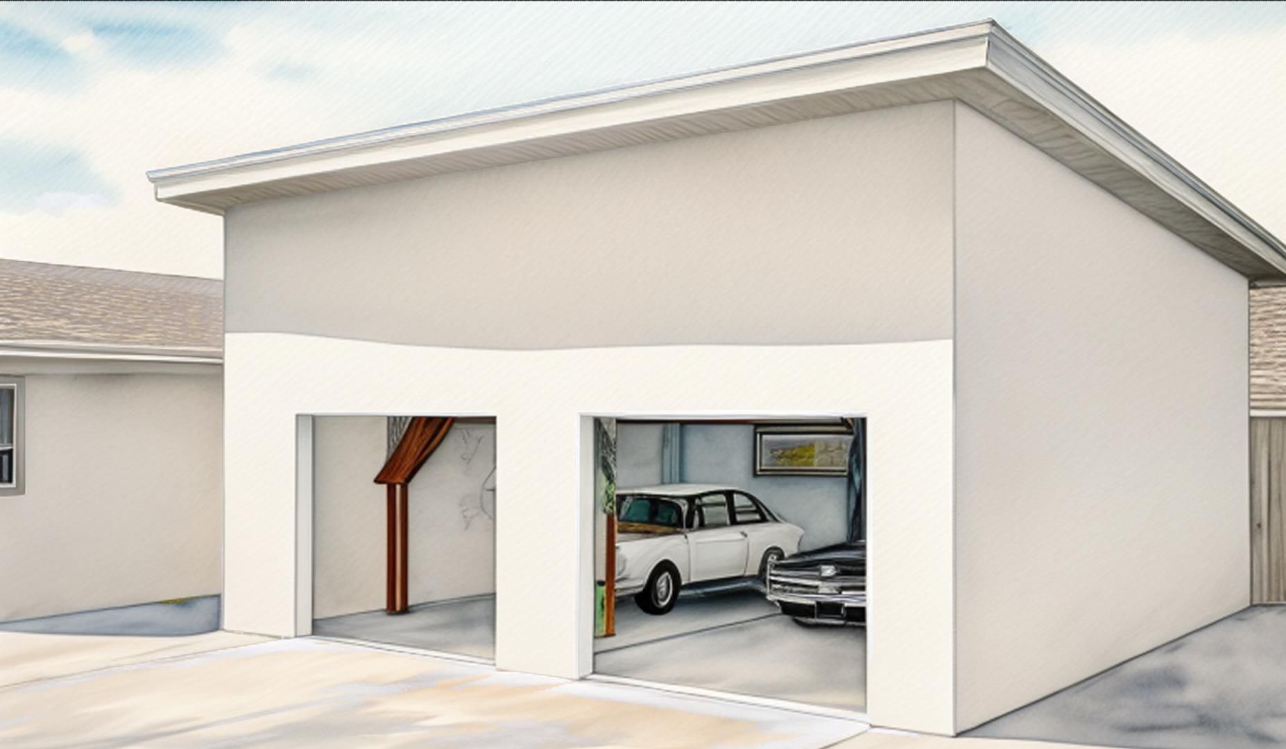 A car is parked in a garage next to a house.