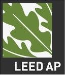LEED AP certification logo with a stylized green oak leaf and the text