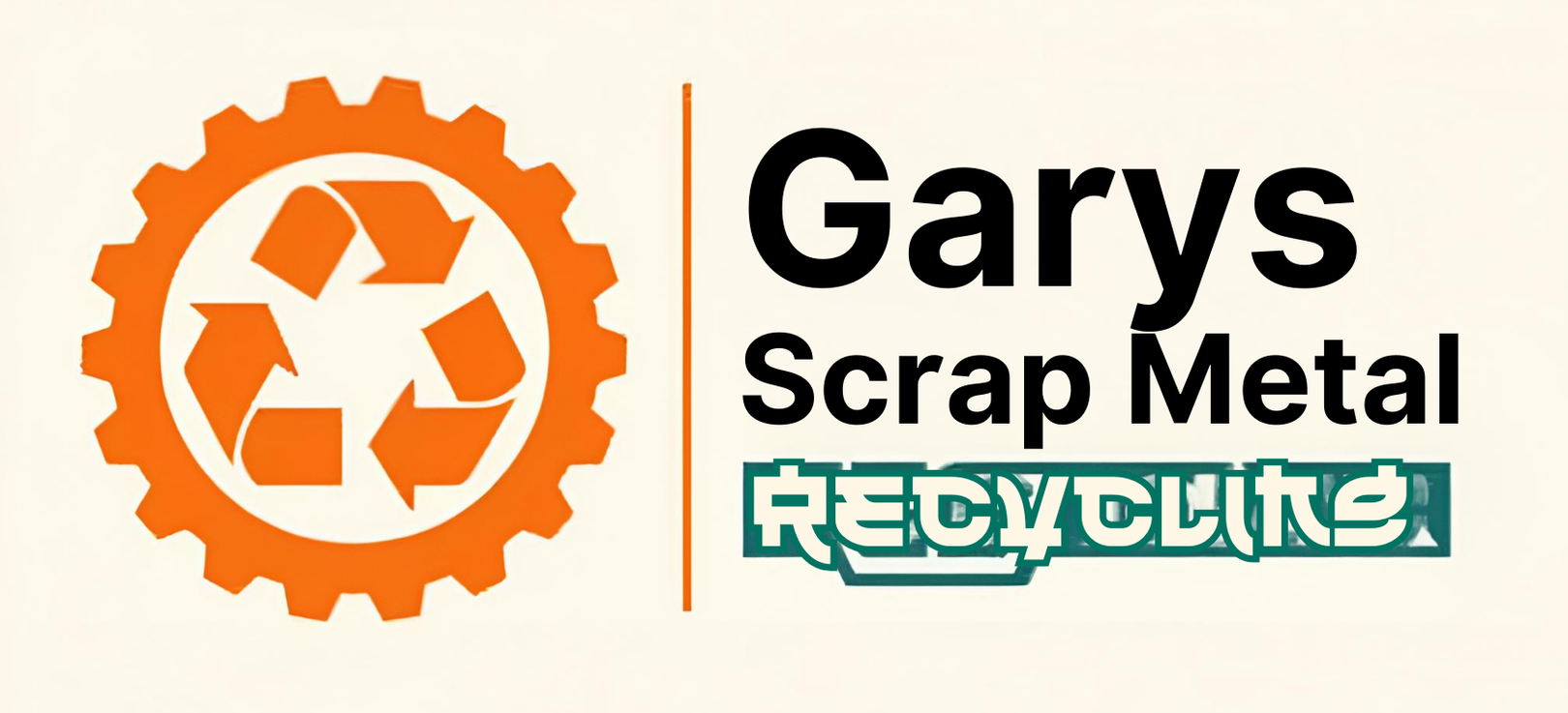 Garys Scrap Metal Recycling logo with orange gear and recycling symbol on white background