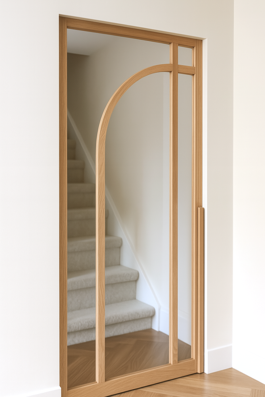 Houten binnendeur met glas op maat gemaakt met togen. taatsdeur