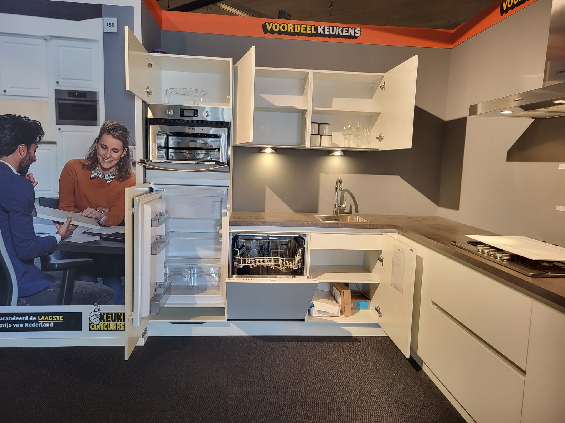 Küche Weiß Hochglanz & Betonstil 7511