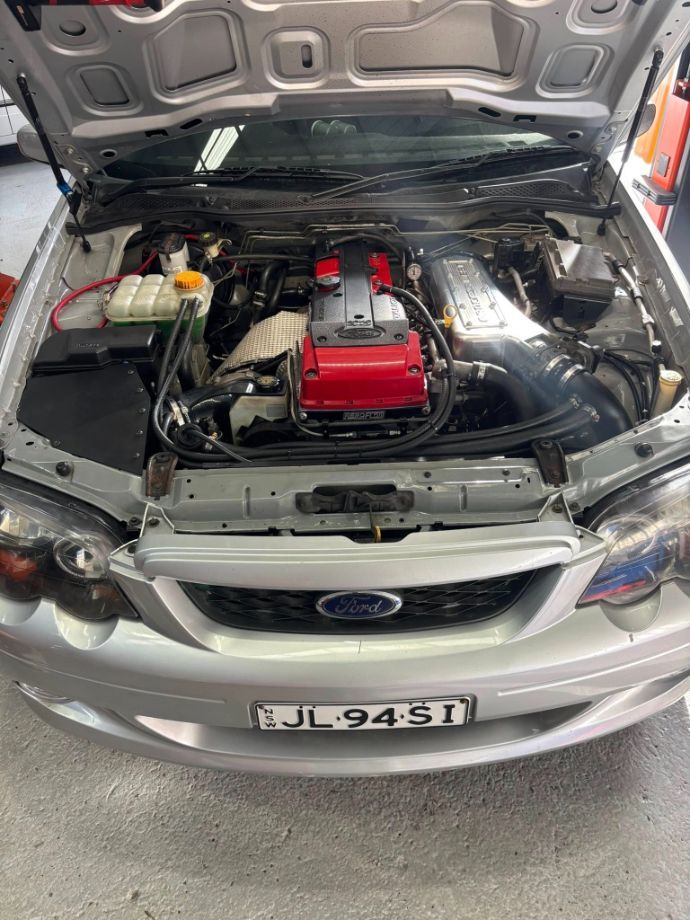 Silver Ford Falcon with Open Hood  — Level Up Automotive In Unanderra, NSW