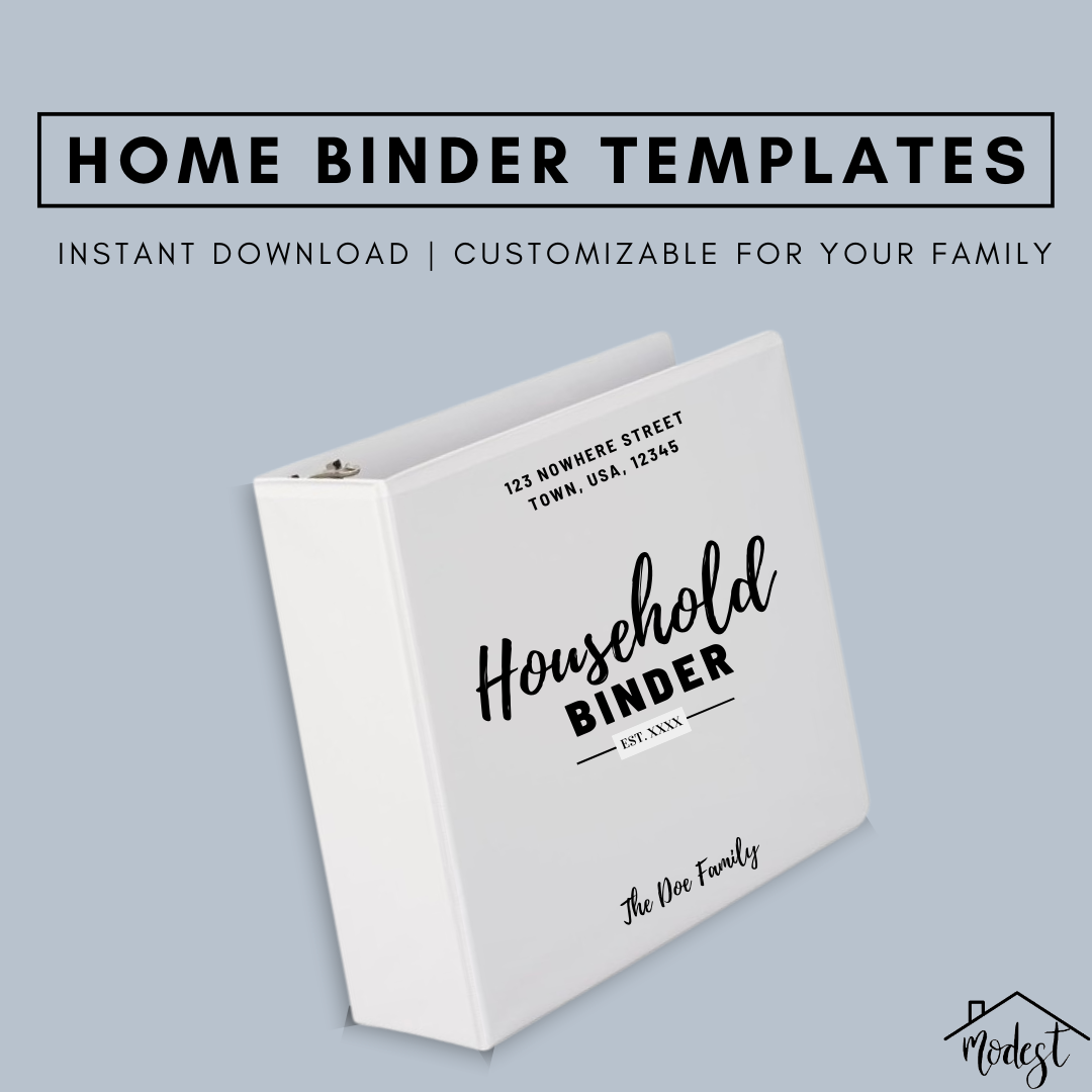 White binder labeled 