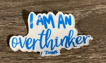 Blue and white sticker that says 